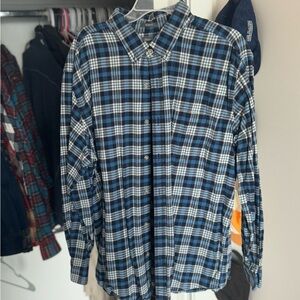 Eddie Bauer Men's Navy and White Checkered Shirt